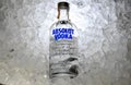 Vodka bottles on ice, Absolut vodka brand made in Sweden. Royalty Free Stock Photo